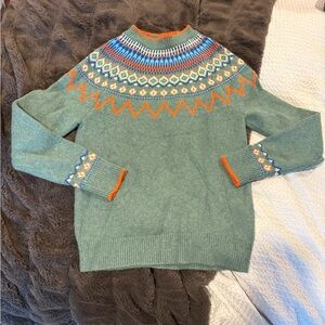 Mini Boden 11/12 Green Sweater with Orange and Blue Accents